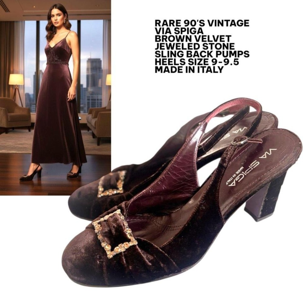 ✨ RARE Vintage 90's Via Spiga Velvet Jeweled Slingbacks ✨
